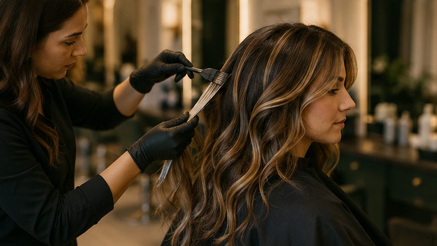 Hair color and styling work at Saiba